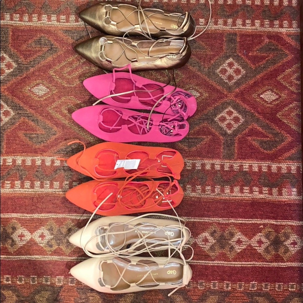 Four pairs of Flat lace up ankle tie flats bundle